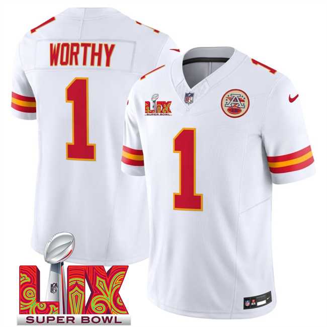 Men & Women & Youth Kansas City Chiefs #1 Xavier Worthy White 2025 Super Bowl LIX Patch F.U.S.E. Vapor Limited Stitched Jersey,We sell and wholesale Men & Women & Youth Kansas City Chiefs #1 Xavier Worthy White 2025 Super Bowl LIX Patch F.U.S.E. Vapor Limited Stitched Jersey on line form chian!